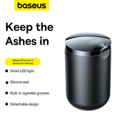 Baseus Premium 2 Series Car Ashtray – LED Light, USB-C Rechargeable, Waterproof Seal