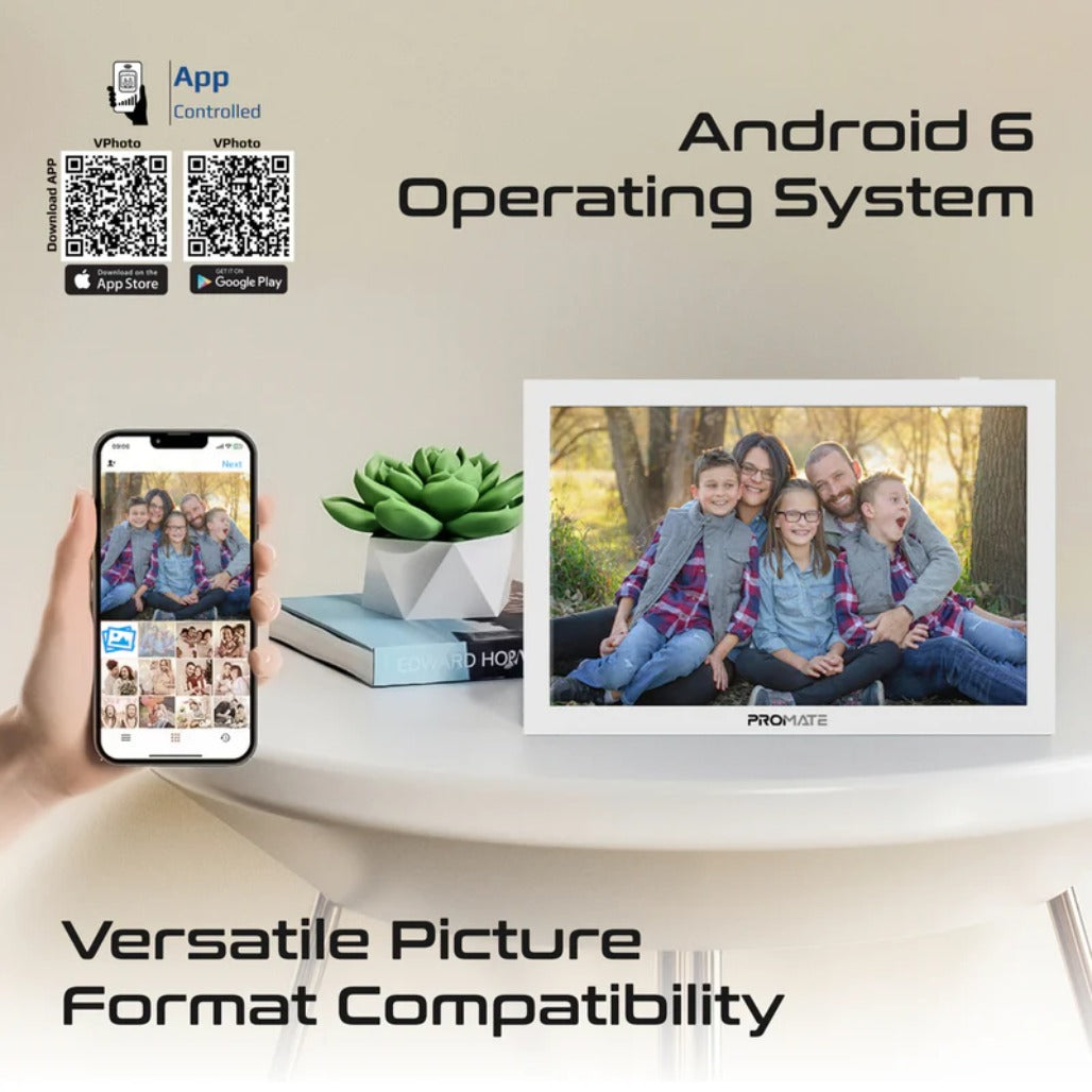 Promate Memoria-10 - 10.1" Vibrant Full HD Smart Multimedia Wi-Fi Digital Photo Frame