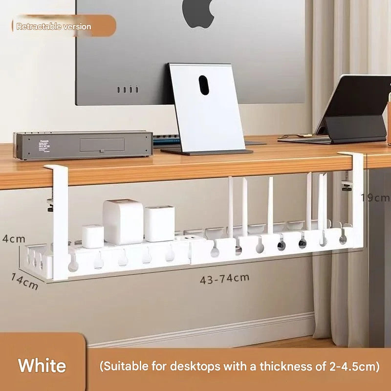 Kaloc Retractable Under‑Desk Cable Management Tray, Adjustable 43 to 74×14×4 cm, Clamp‑Mount No‑Drill, Cable & Power Strip Organizer