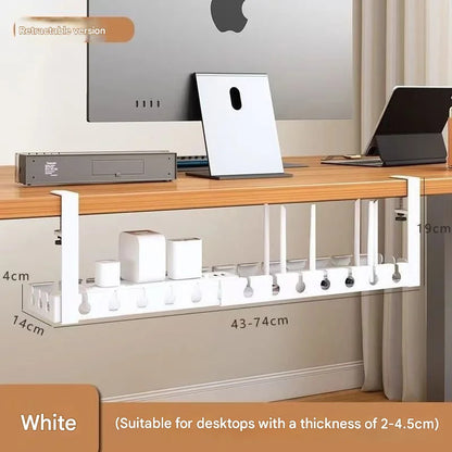 Kaloc Retractable Under‑Desk Cable Management Tray, Adjustable 43 to 74×14×4 cm, Clamp‑Mount No‑Drill, Cable & Power Strip Organizer