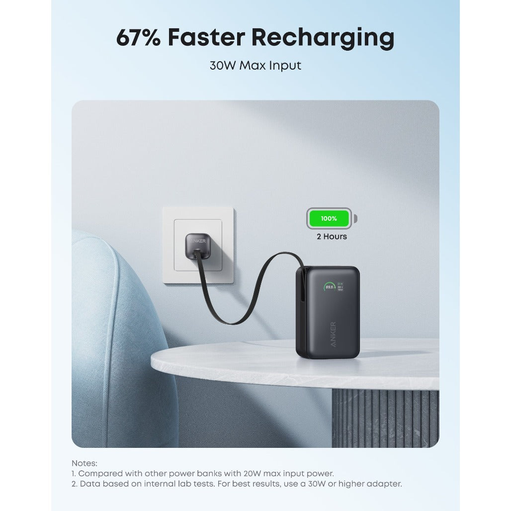 Anker Nano Power Bank (10K, 45W, Built-In Retractable USB-C Cable) - A1638H11