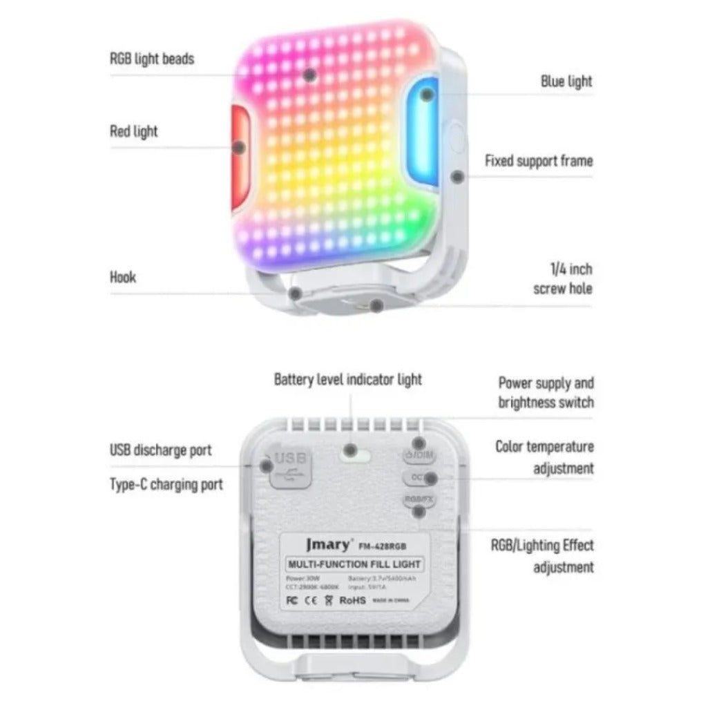 Jmary FM-428RGB Pocket-Sized Magnetic 30W Portable RGB LED Video Light