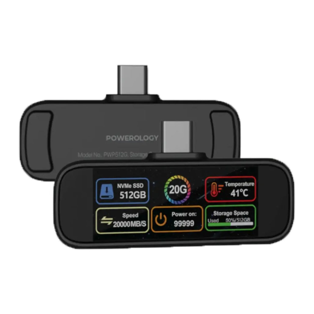 Powerology Vaultx 256Gb , 512Gb & 1Tb Mini Portable SSD Drive - Black