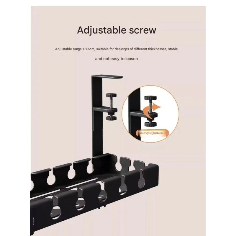 Kaloc Under‑Desk Cable Management Tray 40×14×4 cm, Clamp‑Mount No‑Drill, Cable & Power Strip Organizer