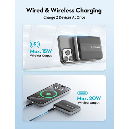 RAVPower RP-PB1217 10000mAh 20W Wired & Wireless Magnetic Power Bank Built-in Foldable Kickstand