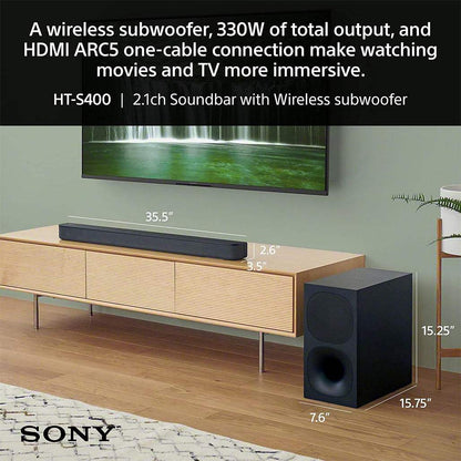 Sony HT-S400 2.1ch Soundbar with Powerful Wireless subwoofer S-Force PRO Front Surround Sound and Dolby Digital
