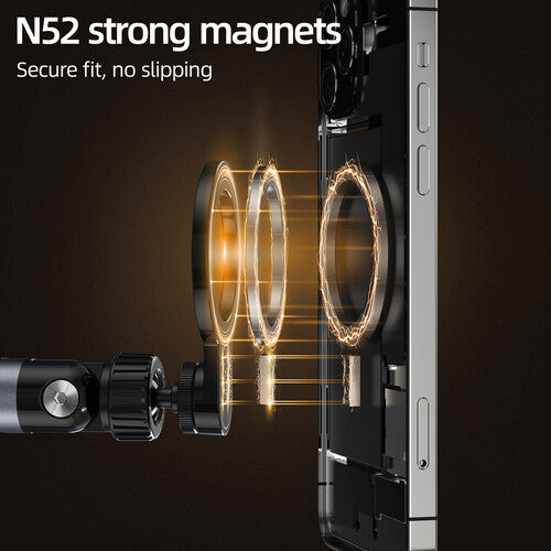 TELESIN Phone Floor Stand with Articulating Arm and MagSafe – 360° Adjustable Mount, Heavy-Duty Base, Foldable Design – Black/Silver