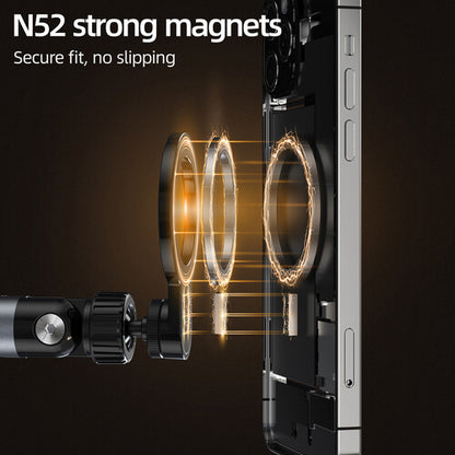 TELESIN Phone Floor Stand with Articulating Arm and MagSafe – 360° Adjustable Mount, Heavy-Duty Base, Foldable Design – Black/Silver