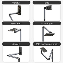 TELESIN Phone Floor Stand with Articulating Arm and MagSafe – 360° Adjustable Mount, Heavy-Duty Base, Foldable Design – Black/Silver