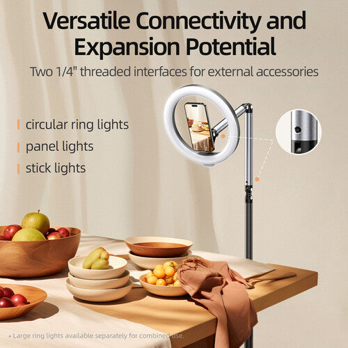 TELESIN Phone Floor Stand with Articulating Arm and MagSafe – 360° Adjustable Mount, Heavy-Duty Base, Foldable Design – Black/Silver