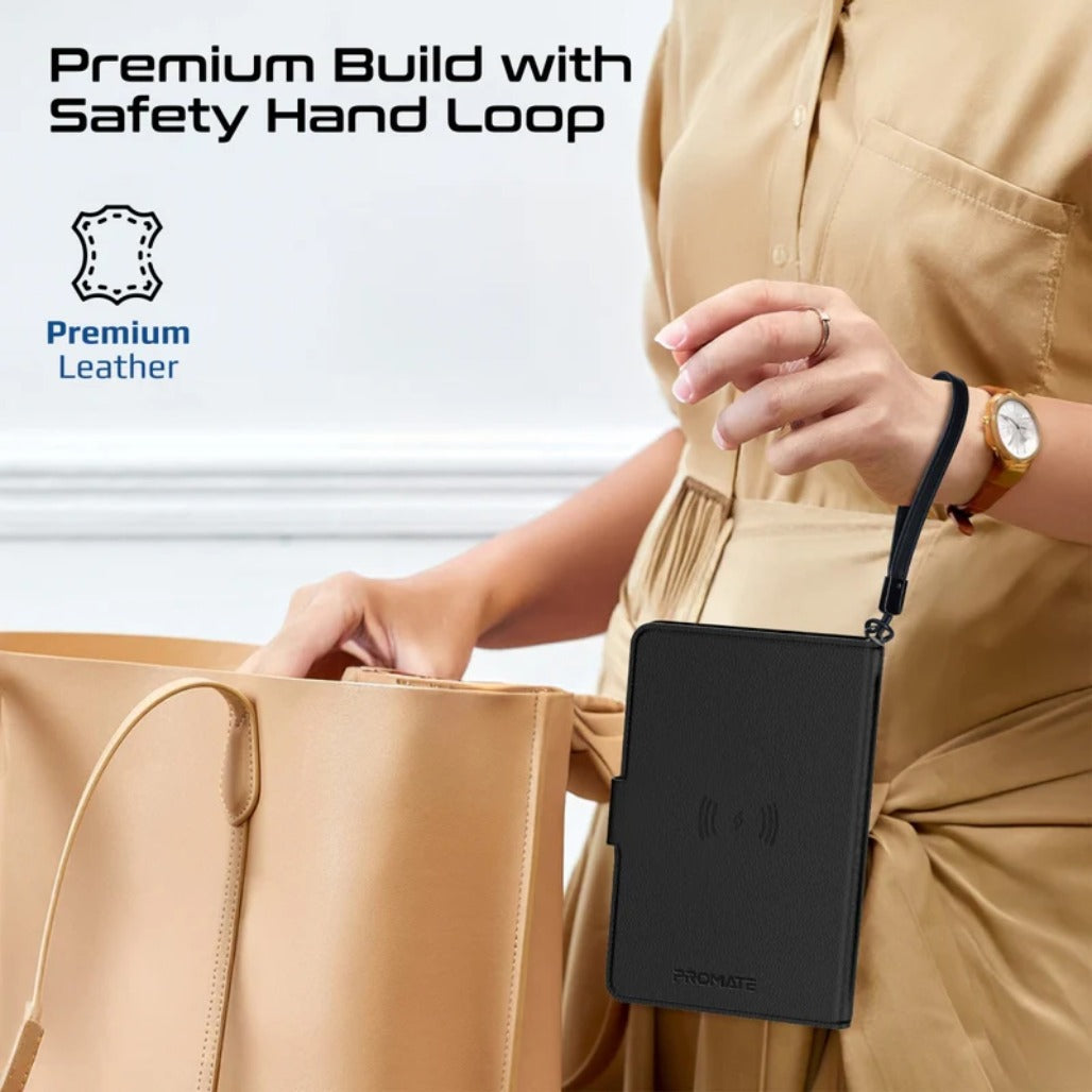 Promate PassMate Anti-Loss Slim Leather Passport Holder with RFID Protection & Smart Tracking