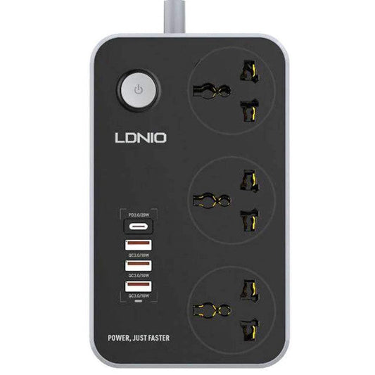 LDNIO SC3412 2500W Power Strip 3 AC 1 USB-C and 3 USB-A 20W Outlets