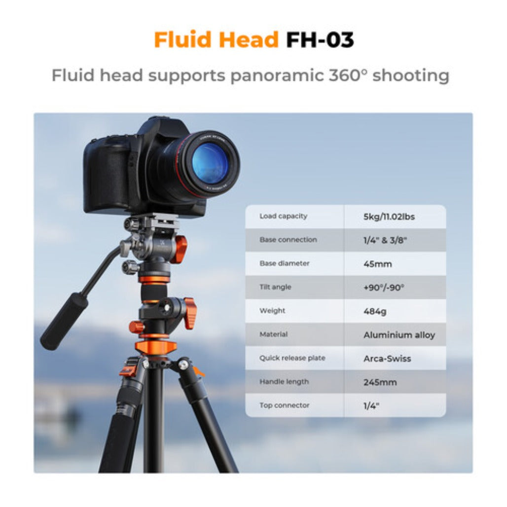 K&F Video Tripod with FH-03 Fluid Head - FH-03
