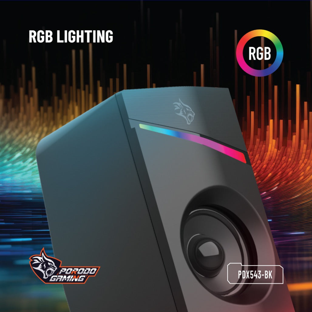 Porodo Gaming Stereo Speakers Volume Knob Control - Black