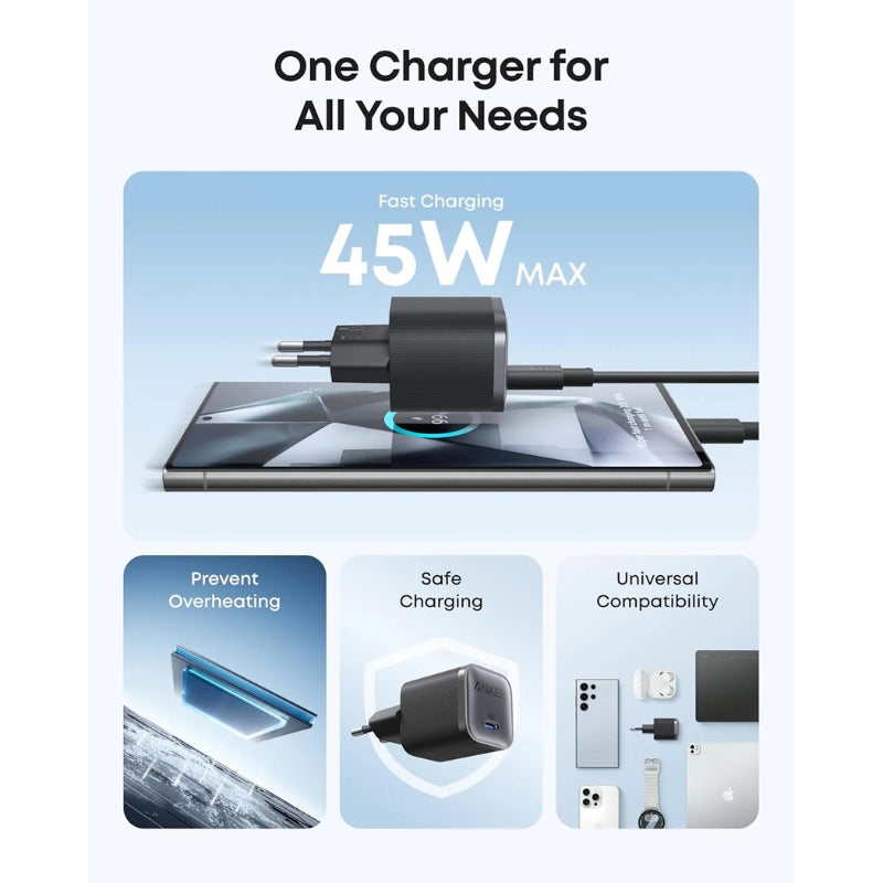 Anker Nano 45W Type-C Charger – Compact Fast Charging GaN USB-C Block