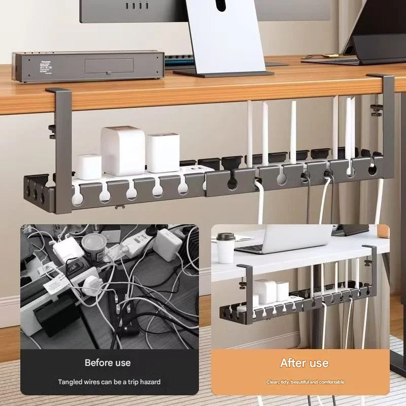 Kaloc Retractable Under‑Desk Cable Management Tray, Adjustable 43 to 74×14×4 cm, Clamp‑Mount No‑Drill, Cable & Power Strip Organizer
