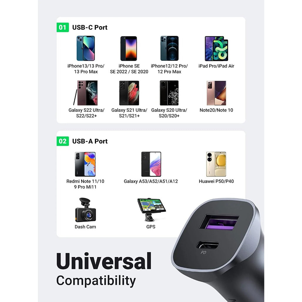 UGREEN 40858 30W Car Charger with 60W USB C Cable PD&QC3.0 Fast Charge