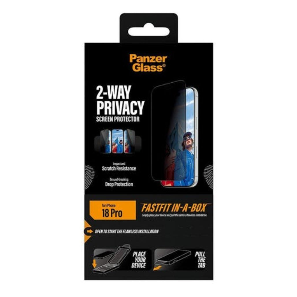 PanzerGlass 2-Way Privacy Screen Protector iPhone 18 Pro/18 Pro Max w. FASTFIT IN-A-BOX