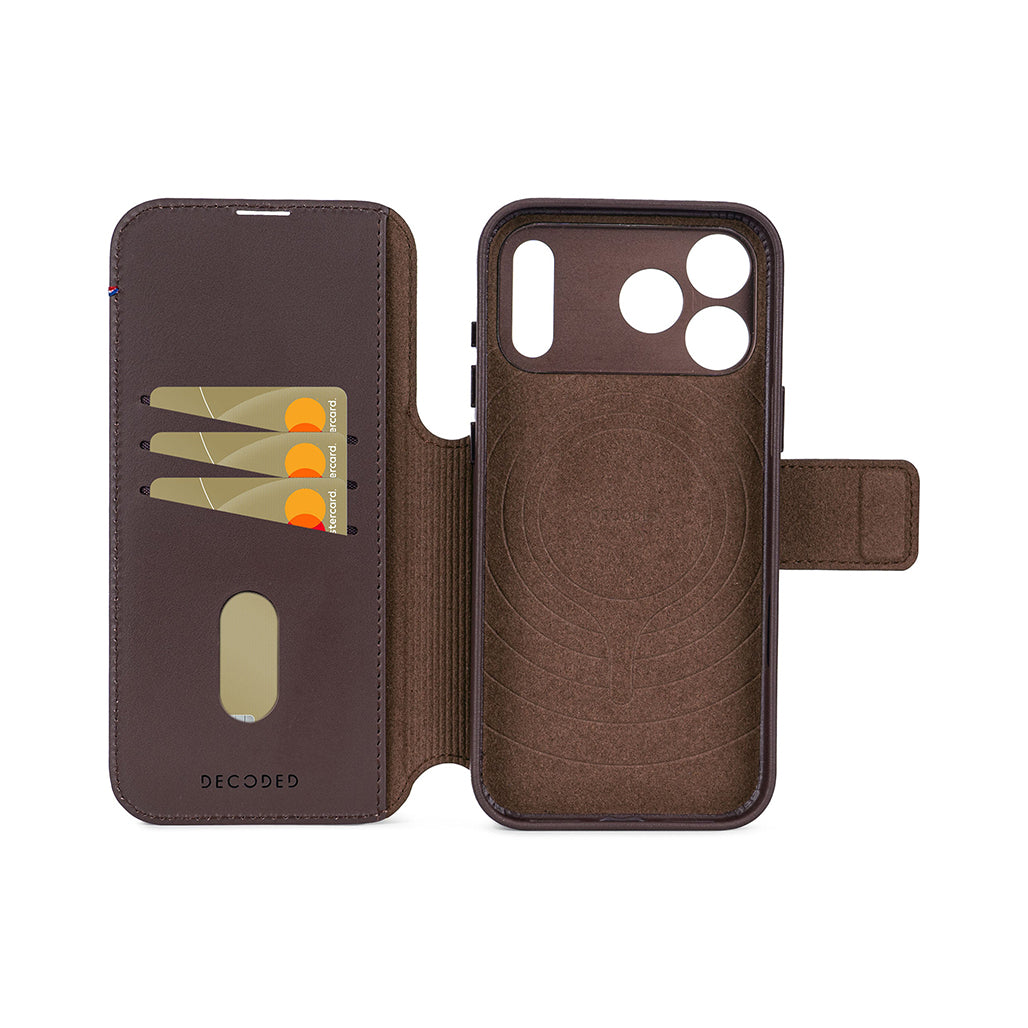 Decoded Chocolate Brown Leather Detachable Wallet Case for iPhone 17 Series with MagSafe