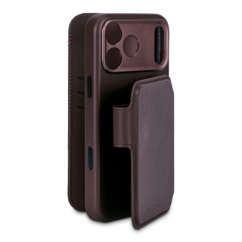 Decoded Chocolate Brown Leather Detachable Wallet Case for iPhone 17 Series with MagSafe