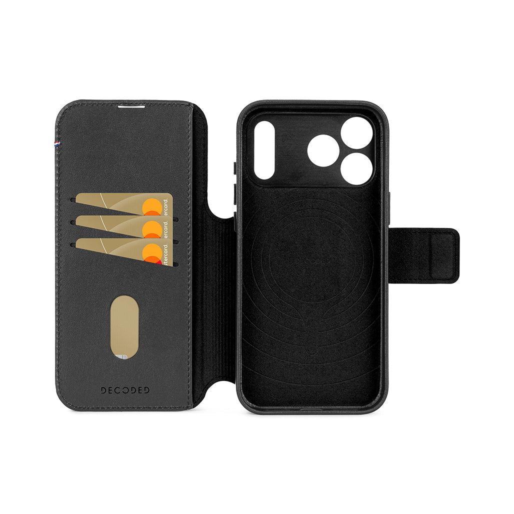 Decoded Leather Detachable Wallet Case for iPhone 17 Series with MagSafe - Black