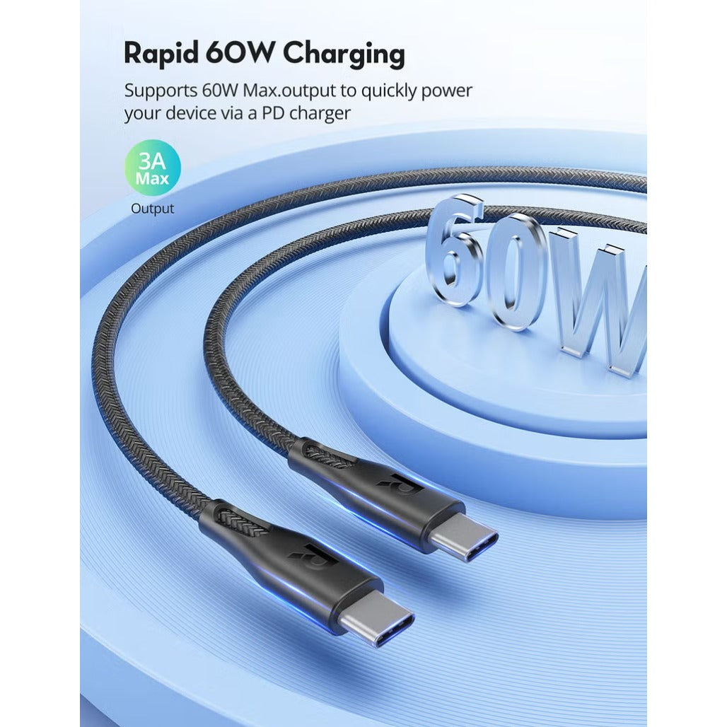 RAVPower 60W Fast Charging Nylon Braid Type-C to C Cable - 2M - RP-CB1031