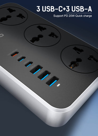 LDNIO SC3604C Power Strip With Usb Port 3 Outlets Socket 3 Usb-a +3 Usb-c Port Power Socket Extension Cord Surge Protector Plug