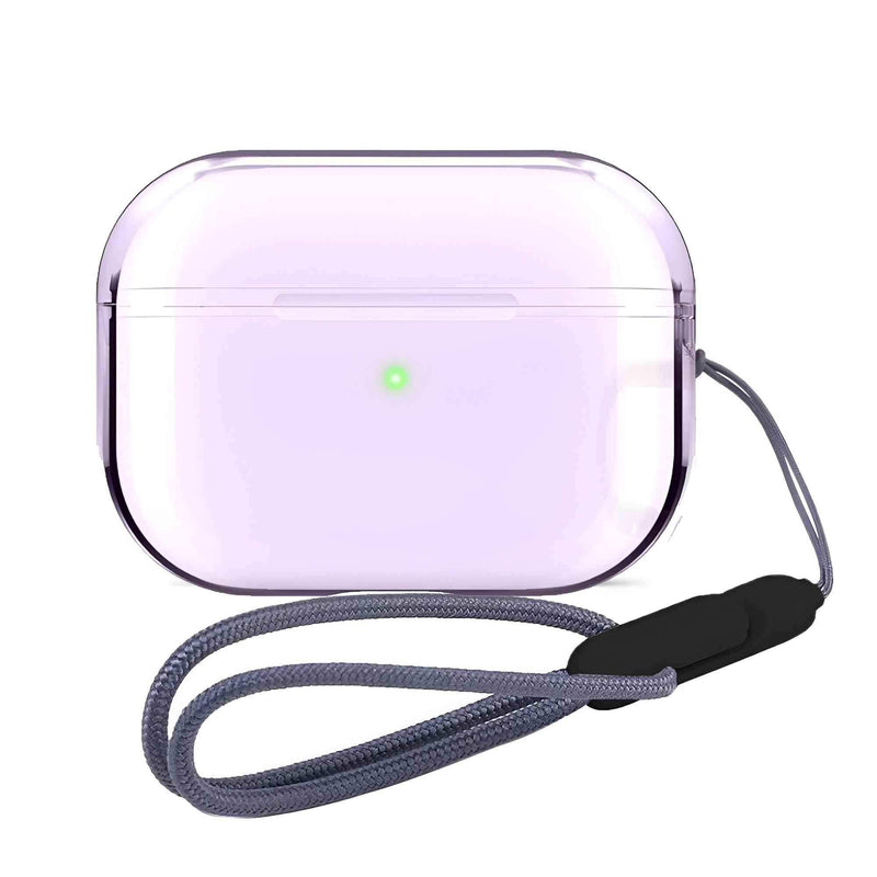 Coteci Airpods Pro 1/2 Transparent Purple Silicone Case With Black Strap - Pixel Zones