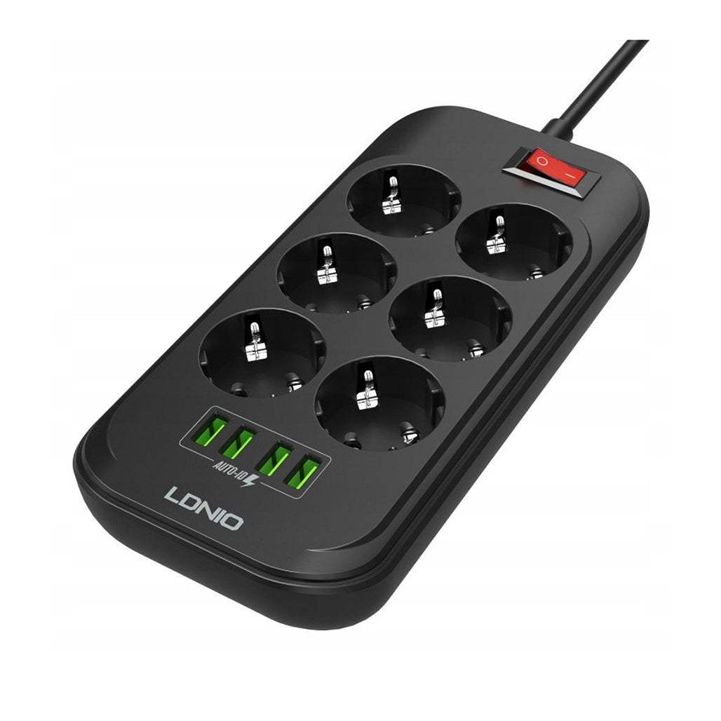 LDNIO SE6403 2500W Defender Series 6 AC + 4 USB Outlets EU Power Strip