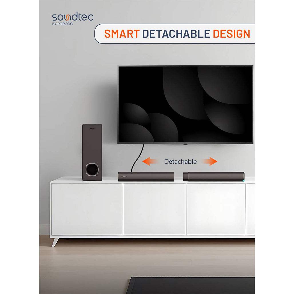 Porodo Soundtec 2.1CH Detachable Bluetooth Surround Soundbar System 100W