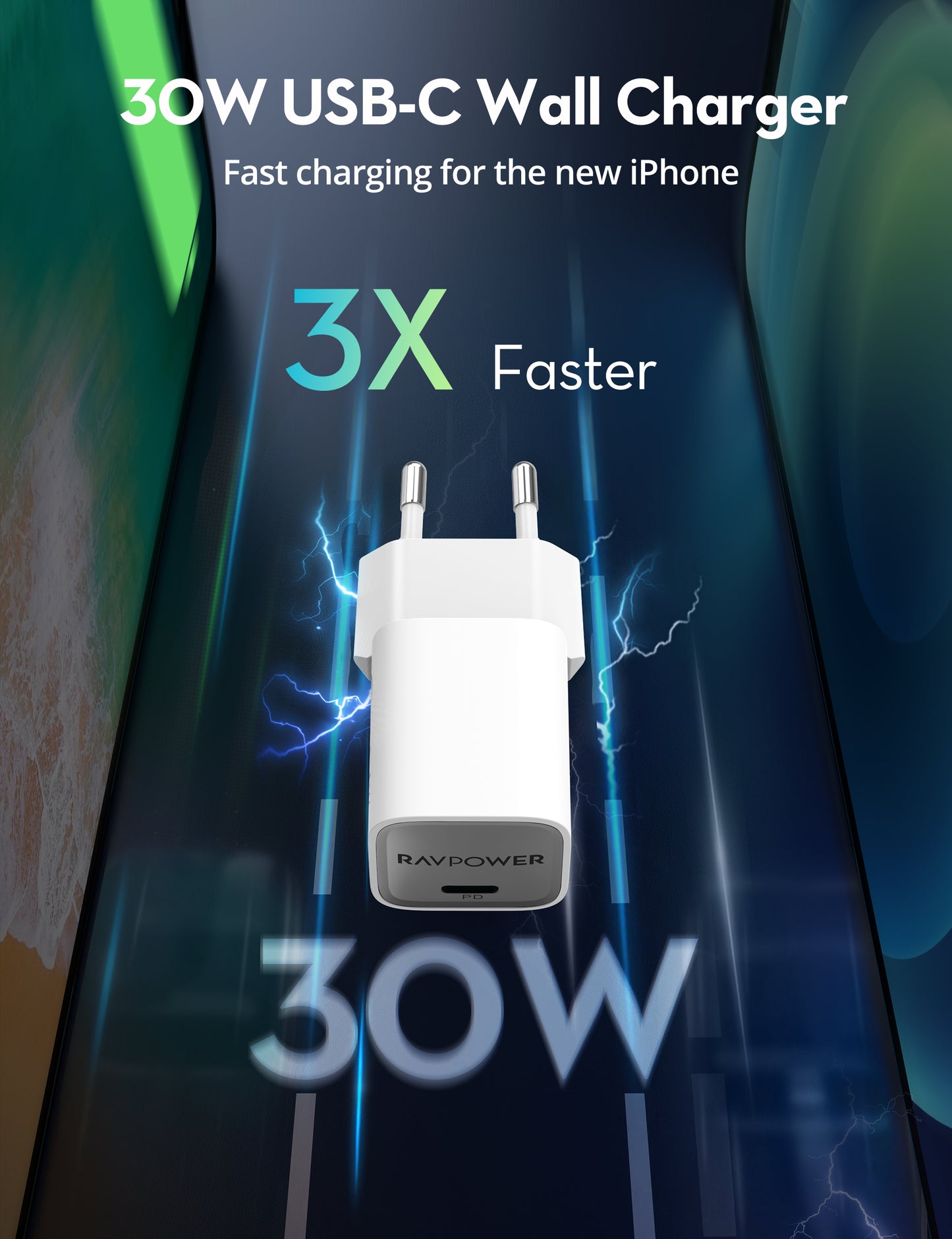 RAVPower 30W GaN Tech PD USB-C Wall Charger EU Plug - RP-PC1056