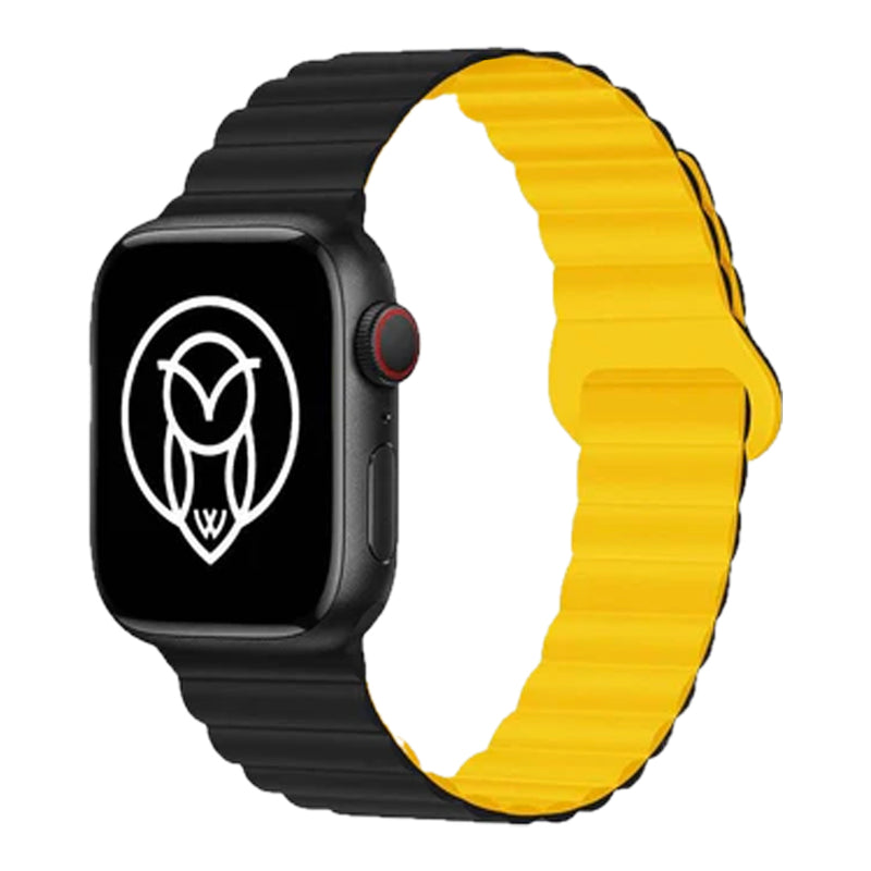 KORINA Magnetic Double Faced Silicone Band for Apple Watch 42/44/45/49mm - Black and Yellow