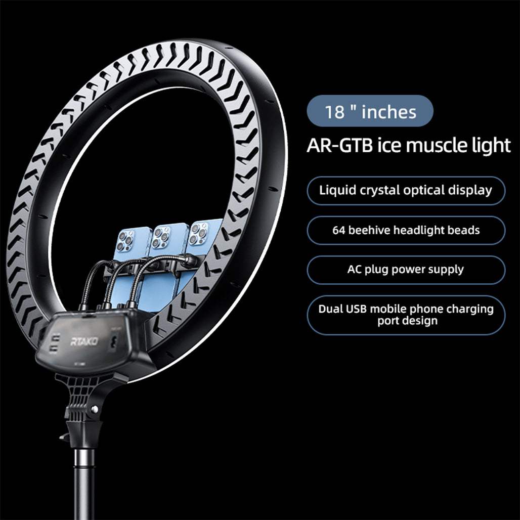 RTAKO AR-GTB01-18S 45cm Professional Ringlight 220 LEDs With 3 Phone Holders