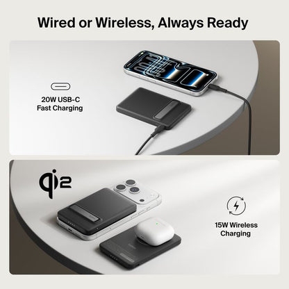 Belkin Slim Magnetic Power Bank 5K with Qi2 with Kickstand