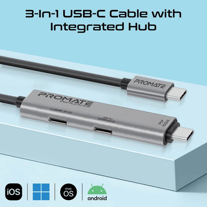 Promate 100W Power Delivery Dual USB-C Port Data and Charge Cable