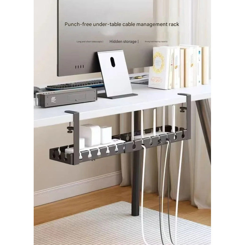 Kaloc Retractable Under‑Desk Cable Management Tray, Adjustable 43 to 74×14×4 cm, Clamp‑Mount No‑Drill, Cable & Power Strip Organizer
