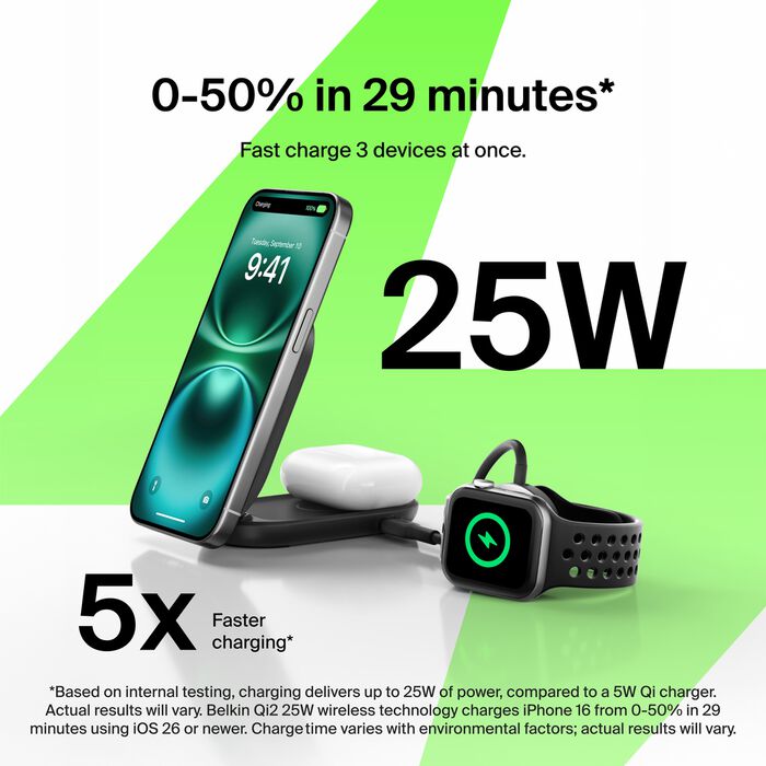 Belkin UltraCharge 2-in-1 Foldable Magnetic Charger with Qi2 25W – Black