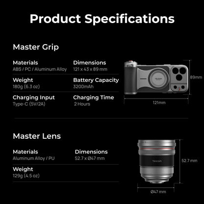 Telesin Master Portrait Grip Kit for iPhone 17/18 Pro Max - For iPhone 17/18 Pro Max Master Grip + Master Lens