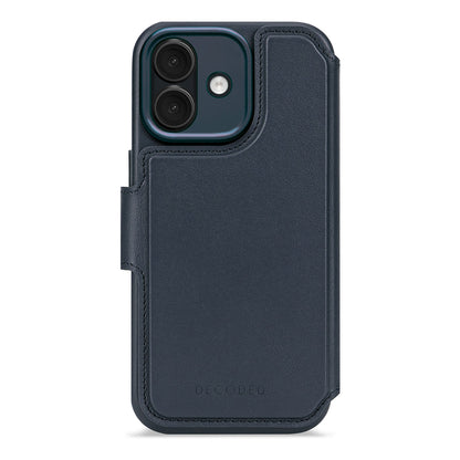 Decoded Navy Shadow Leather Detachable Wallet Case for iPhone 17 with MagSafe
