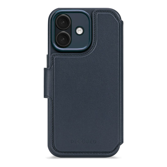 Decoded Navy Shadow Leather Detachable Wallet Case for iPhone 17 with MagSafe