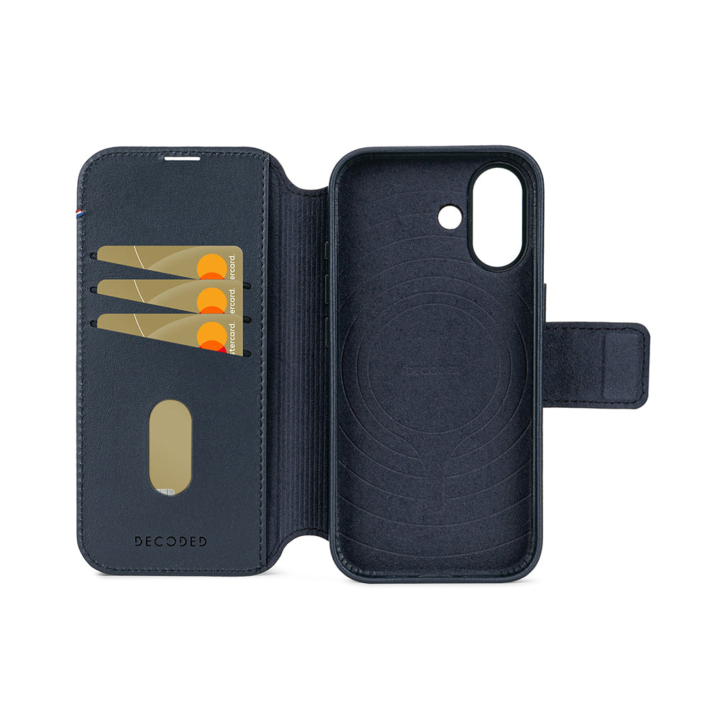 Decoded Navy Shadow Leather Detachable Wallet Case for iPhone 17 with MagSafe