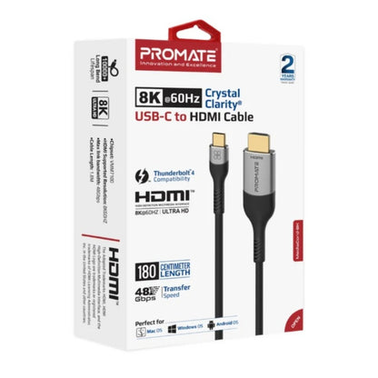 Promate MediaCord-8K 8K CrystalClarity™ USB-C to HDMI® Cable