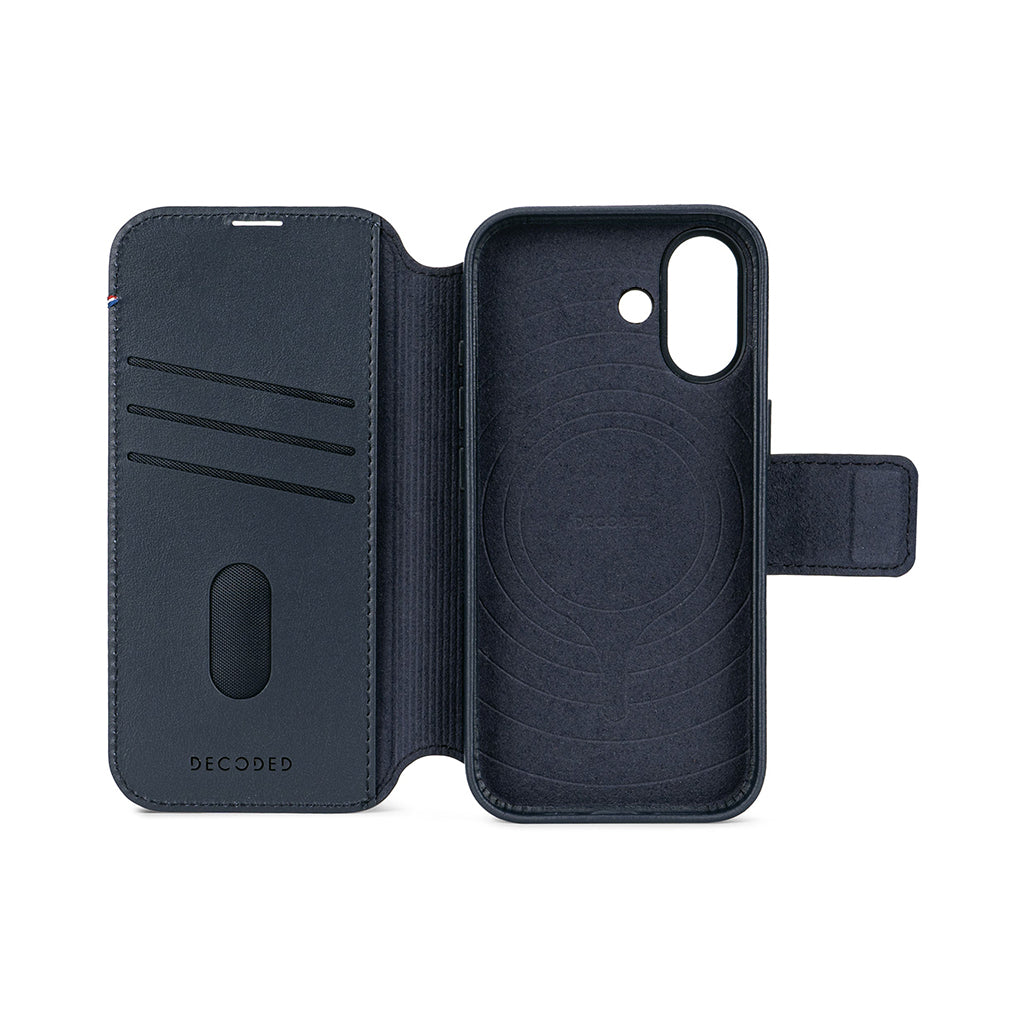Decoded Navy Shadow Leather Detachable Wallet Case for iPhone 17 with MagSafe