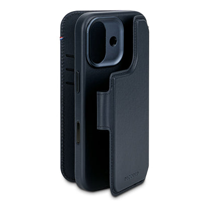 Decoded Navy Shadow Leather Detachable Wallet Case for iPhone 17 with MagSafe