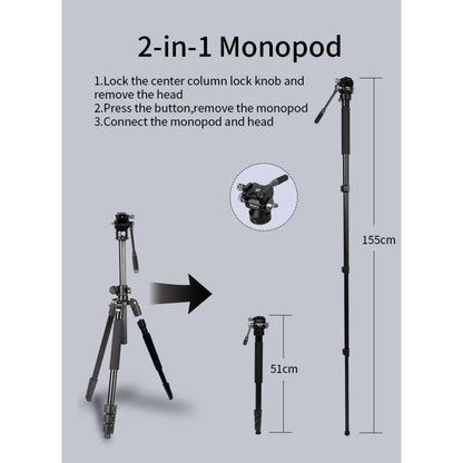 Jmary 2-in-1 Monopod & Horizontal Axis Tripod - KS355+HG60