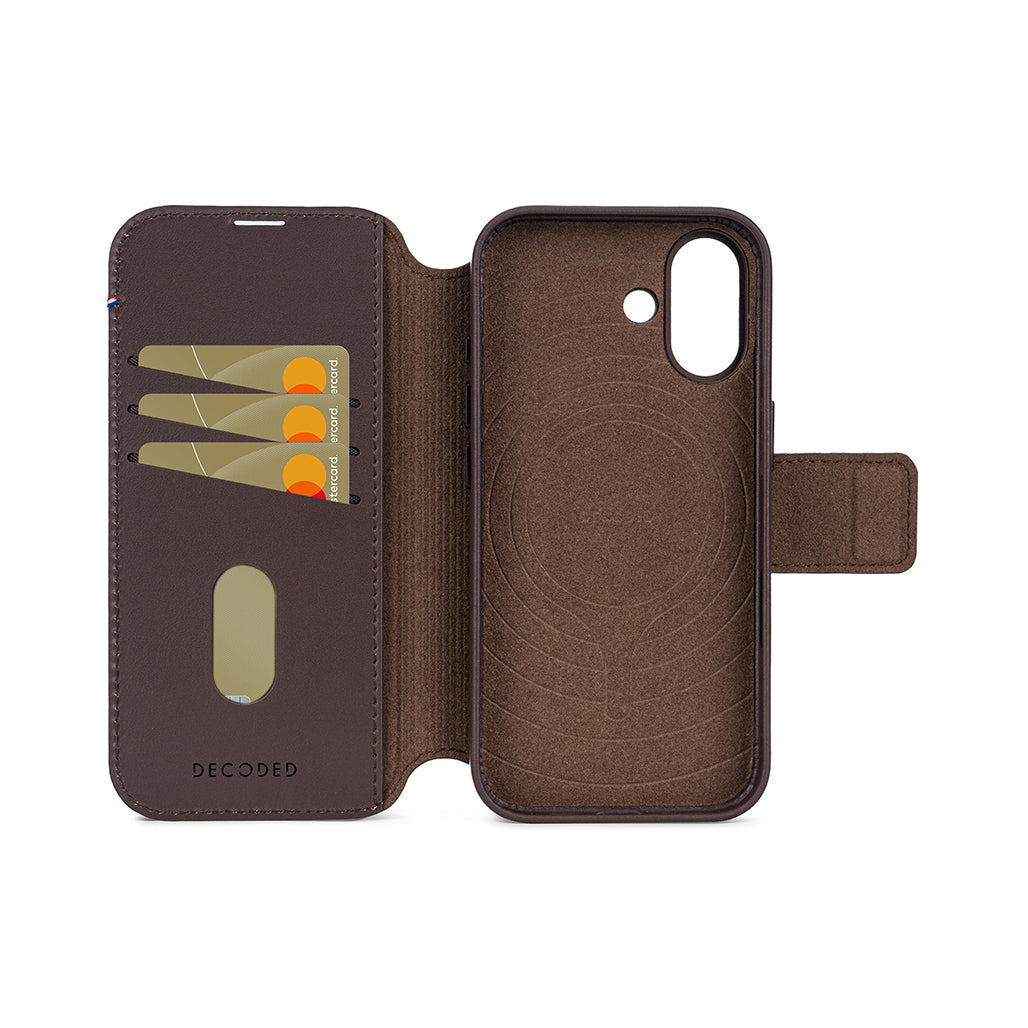 Decoded Chocolate Brown Leather Detachable Wallet Case for iPhone 17 Series with MagSafe