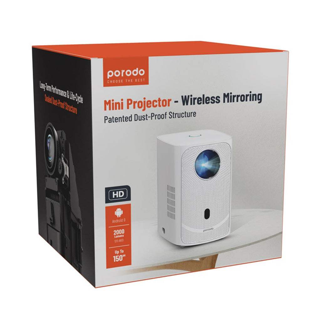 Porodo HD Projector Android 9 up to 150" with 2000 Lumens