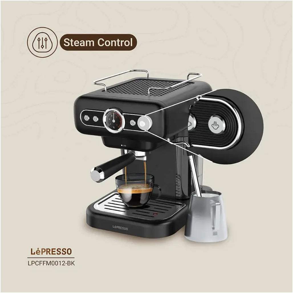 LePresso LP012 Retro 15 BAR Italian Pump Espresso Machine Gauge and Milk Steamer
