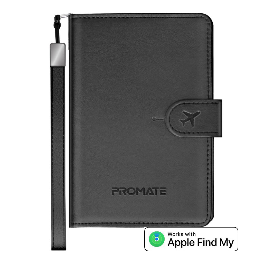 Promate PassMate Anti-Loss Slim Leather Passport Holder with RFID Protection & Smart Tracking