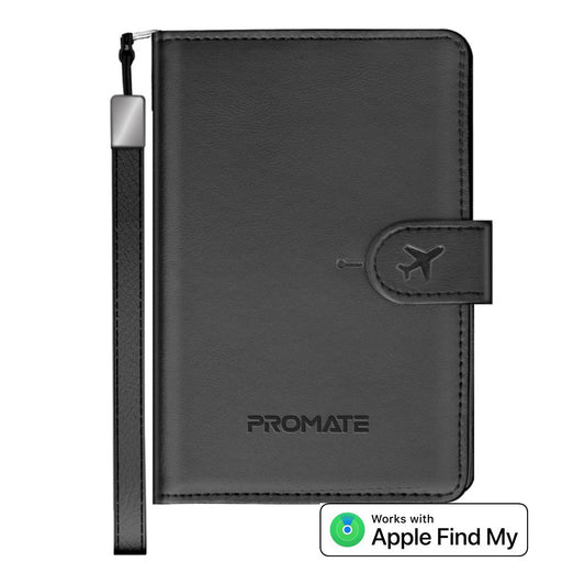 Promate PassMate Anti-Loss Slim Leather Passport Holder with RFID Protection & Smart Tracking